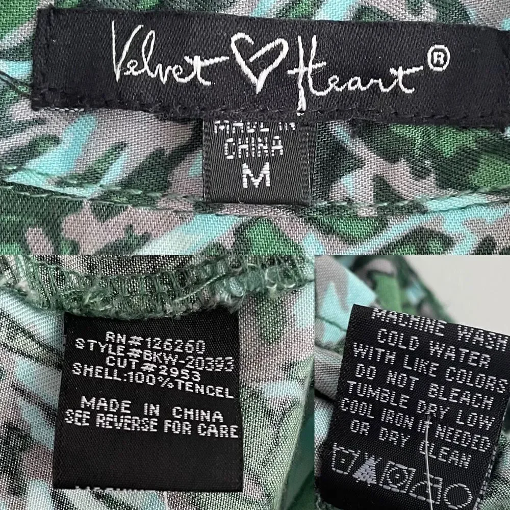 VELVET HEART Sleeveless Tie Front Blouse Tropical Print Green M - Picture 4 of 4
